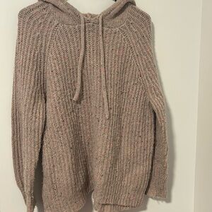 Aerie Wool Blend Tan Comfy Loungewear Hooded Lightweight Sweater Size Small